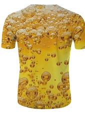 baratos Camisetas 3D-Homens 3D Cerveja Camiseta Manga Curta Camiseta Decote Redondo Camisa Básico Diário Para Noite Amarelo Roupa XS S M L XL 2XL 3XL