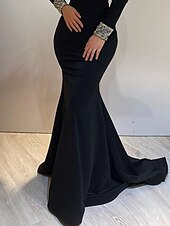 levne černý-Šaty na večerní ples s flitry elegantní šaty formální večerní úklid  kartáčový vlak dlouhý rukáv vysoký výstřih maškarní šaty
