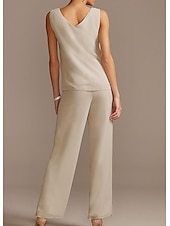 olcso Anya kombinéi-Jumpsuit  Overál a menyasszony édesanyjának formális esküvői vendég elegáns ékszer nyakú földig érő chiffon csipke 3/4-es hosszú ujjú gyöngyözéssel applikációk szabad egyedi méretben