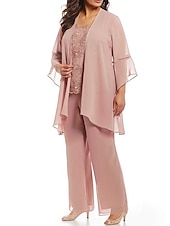 economico Tute della mamma-Tuta a due pezzi  Pantalone per la madre della sposa Ospite di matrimonio formale Chiesa Elegante Taglie comode Collo a gioiello Lunghezza pavimento Chiffon Pizzo Maniche 3/4 con Applicazioni 2025