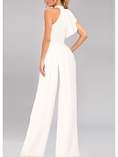 preiswerte Hosenanzüge &amp;amp; Overalls-TS Strandhochzeits-Overalls, elegantes Kleid für Hochzeitsgäste, Urlaub, bodenlang, ärmellos, eine Schulter, Satin mit Rüschen, Drapierung 2025