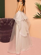 economico Vestiti da sera-A sirena Sensuale Florale Fidanzamento Serata formale Vestito A V Senza maniche Strascico a terra Raso elasticizzato con A pieghe Con applique 2022