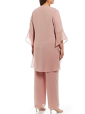 economico Tute della mamma-Tuta a due pezzi  Pantalone per la madre della sposa Ospite di matrimonio formale Chiesa Elegante Taglie comode Collo a gioiello Lunghezza pavimento Chiffon Pizzo Maniche 3/4 con Applicazioni 2025
