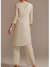 olcso Anya kombinéi-Jumpsuit  Overál a menyasszony édesanyjának formális esküvői vendég elegáns ékszer nyakú földig érő chiffon csipke 3/4-es hosszú ujjú gyöngyözéssel applikációk szabad egyedi méretben