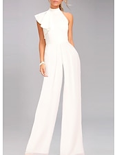 preiswerte Hosenanzüge &amp;amp; Overalls-TS Strandhochzeits-Overalls, elegantes Kleid für Hochzeitsgäste, Urlaub, bodenlang, ärmellos, eine Schulter, Satin mit Rüschen, Drapierung 2025