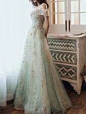 levne Plesové šaty-večerní šaty řadové řady elegantní šaty svatební host zásnubní délka na podlahu krátký rukáv tyl s flitry s flitry, který zapůsobí 2025