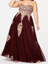 cheap Prom Dresses-A-Line Prom Dresses Plus Size Dress Wedding Guest Floor Length Sleeveless Sweetheart Neckline Tulle with Pleats Beading 2022 / Formal Evening