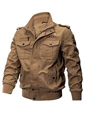 halpa Cargo-takit-Miesten Bombertakki Utility takki Siirtymätakki Varsity takki ulko- Urheilu Tuulenkestävä Lämmin Kirjailtu Vetoketju Talvi Yhtenäinen Asevoimat Stand-kaula-aukko Lyhyt Puuvilla Musta Armeijan vihre