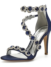 cheap Wedding Guest-Women's Rhinestone Ankle Strap Stiletto Sandals, Open Toe Dress Heels for Wedding Guests, Cocktail Party &amp; Evening Prom, Multiple Color