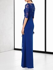 baratos Vestidos de Noite-Tubinho Com Corte Elegante Convidado do casamento Noite Formal Vestido Decorado com Bijuteria Meia Manga Longo Chiffon com Faixa / Fita 2022