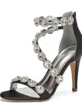 cheap Wedding Guest-Women's Rhinestone Ankle Strap Stiletto Sandals, Open Toe Dress Heels for Wedding Guests, Cocktail Party &amp; Evening Prom, Multiple Color