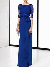 baratos Vestidos de Noite-Tubinho Com Corte Elegante Convidado do casamento Noite Formal Vestido Decorado com Bijuteria Meia Manga Longo Chiffon com Faixa / Fita 2022