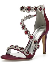 cheap Wedding Guest-Women's Rhinestone Ankle Strap Stiletto Sandals, Open Toe Dress Heels for Wedding Guests, Cocktail Party &amp; Evening Prom, Multiple Color