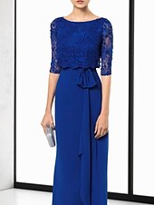baratos Vestidos de Noite-Tubinho Com Corte Elegante Convidado do casamento Noite Formal Vestido Decorado com Bijuteria Meia Manga Longo Chiffon com Faixa / Fita 2022