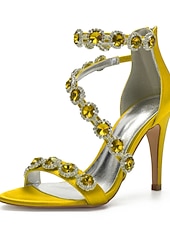 cheap Wedding Guest-Women's Rhinestone Ankle Strap Stiletto Sandals, Open Toe Dress Heels for Wedding Guests, Cocktail Party &amp; Evening Prom, Multiple Color
