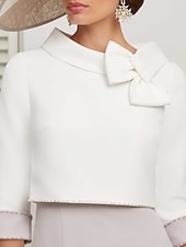 preiswerte Mamas Kleidersets-Zweiteiliges Mutter der Braut Kleid Hochzeitsgast Kirche Eleganter Schmuckkragen Knöchellang Stretch Satin 3/4-lang Ärmel Kurze Jacke Röcke mit Schleife(n) Derby Kleid Renntag Kleid 2025
