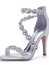 cheap Wedding Guest-Women's Rhinestone Ankle Strap Stiletto Sandals, Open Toe Dress Heels for Wedding Guests, Cocktail Party &amp; Evening Prom, Multiple Color