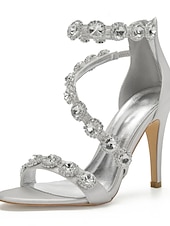 cheap Wedding Guest-Women's Rhinestone Ankle Strap Stiletto Sandals, Open Toe Dress Heels for Wedding Guests, Cocktail Party &amp; Evening Prom, Multiple Color