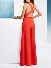 cheap Evening Dresses-Jumpsuits Beautiful Back Minimalist Engagement Formal Evening Dress V Neck Sleeveless Floor Length Chiffon with Sash / Ribbon 2022