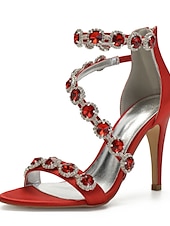 cheap Wedding Guest-Women's Rhinestone Ankle Strap Stiletto Sandals, Open Toe Dress Heels for Wedding Guests, Cocktail Party &amp; Evening Prom, Multiple Color