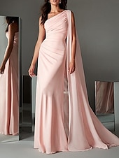 levne růžová-Plážové svatební šaty večerní šaty elegantní šaty zásnubní formální večerní úklid  kartáčový vlak bez rukávů jedno rameno chiffon s elegantním maškarním šaty