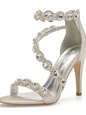 cheap Wedding Guest-Women's Rhinestone Ankle Strap Stiletto Sandals, Open Toe Dress Heels for Wedding Guests, Cocktail Party &amp; Evening Prom, Multiple Color