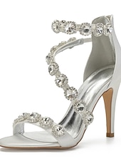 cheap Wedding Guest-Women's Rhinestone Ankle Strap Stiletto Sandals, Open Toe Dress Heels for Wedding Guests, Cocktail Party &amp; Evening Prom, Multiple Color
