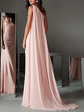 levne růžová-Plážové svatební šaty večerní šaty elegantní šaty zásnubní formální večerní úklid  kartáčový vlak bez rukávů jedno rameno chiffon s elegantním maškarním šaty