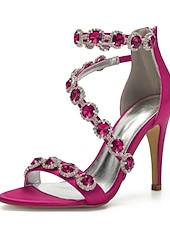 cheap Wedding Guest-Women's Rhinestone Ankle Strap Stiletto Sandals, Open Toe Dress Heels for Wedding Guests, Cocktail Party &amp; Evening Prom, Multiple Color