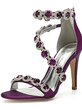 cheap Wedding Guest-Women's Rhinestone Ankle Strap Stiletto Sandals, Open Toe Dress Heels for Wedding Guests, Cocktail Party &amp; Evening Prom, Multiple Color