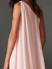 levne růžová-Plážové svatební šaty večerní šaty elegantní šaty zásnubní formální večerní úklid  kartáčový vlak bez rukávů jedno rameno chiffon s elegantním maškarním šaty