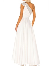 cheap Prom Dresses-Jumpsuits Minimalist Elegant Engagement Prom Valentine&#039;s Day Dress One Shoulder Sleeveless Floor Length Stretch Satin with Pleats Ruffles 2022