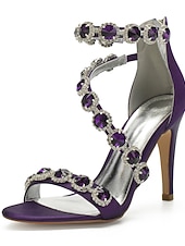cheap Wedding Guest-Women's Rhinestone Ankle Strap Stiletto Sandals, Open Toe Dress Heels for Wedding Guests, Cocktail Party &amp; Evening Prom, Multiple Color