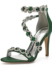 cheap Wedding Guest-Women's Rhinestone Ankle Strap Stiletto Sandals, Open Toe Dress Heels for Wedding Guests, Cocktail Party &amp; Evening Prom, Multiple Color