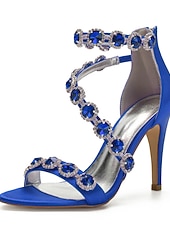 cheap Wedding Guest-Women's Rhinestone Ankle Strap Stiletto Sandals, Open Toe Dress Heels for Wedding Guests, Cocktail Party &amp; Evening Prom, Multiple Color