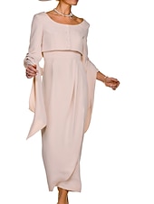 preiswerte Mamas Kleidersets-Zweiteiliges Etuikleid Mutter der Braut Kleid Hochzeitsgast Eleganter quadratischer Ausschnitt knöchellang dehnbares Gewebe ärmellos kurze Jacke Kleider mit Knöpfen Falten Rennkleid