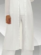 billiga Mammas byxdräkter-Jumpsuit  byxdress 3-delad mor till bruden bröllopsgäst elegant juvelhals golvlängd chiffong lång ärm med paljetter gratis skräddarsydd storlek