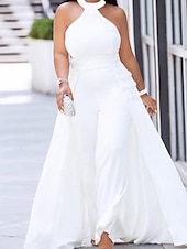 voordelige Schoolfeestjurken-Jumpsuits Prom Jurken Plus Size Jurk Bruiloft Gast Verloving Vloerlengte Mouwloos Halter Hals Chiffon met Sleek 2025