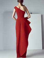 ieftine roșu-Rochie de seară sheath rochie elegantă pentru invitate la nuntă lungime până la podea fără mâneci un umăr satin cu drapaj