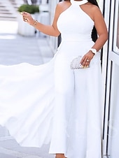 voordelige Schoolfeestjurken-Jumpsuits Prom Jurken Plus Size Jurk Bruiloft Gast Verloving Vloerlengte Mouwloos Halter Hals Chiffon met Sleek 2025