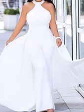 voordelige Schoolfeestjurken-Jumpsuits Prom Jurken Plus Size Jurk Bruiloft Gast Verloving Vloerlengte Mouwloos Halter Hals Chiffon met Sleek 2025