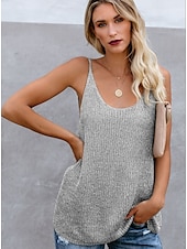 cheap Shirts-Women&#039;s Linen-Inspired Shirts Tank Top Camisole Color Block Vacation Basic Sleeveless U Neck Regular Tops Valentine&#039;s Day Causal Holiday White Pink Blue Khaki Gray Summer