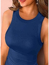 abordables Débardeurs et camisoles femme-Débardeur en camisole pour femmes Hauts de sortie Rose d&#039;amande Noir Côtelé Décontracté Basique Sexy Col haut S