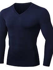 Недорогие Футболки и майки для бега-Муж. Компрессионная футболка Футболка для бега Длинный рукав Футболка Футболка Атлетический Одежда для спорта и отдыха Осень V-образный вырез Однотонный Спандекс Флис