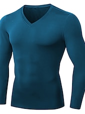 Недорогие Футболки и майки для бега-Муж. Компрессионная футболка Футболка для бега Длинный рукав Футболка Футболка Атлетический Одежда для спорта и отдыха Осень V-образный вырез Однотонный Спандекс Флис