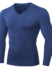 Недорогие Футболки и майки для бега-Муж. Компрессионная футболка Футболка для бега Длинный рукав Футболка Футболка Атлетический Одежда для спорта и отдыха Осень V-образный вырез Однотонный Спандекс Флис