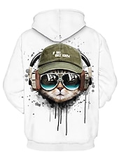 economico Felpe con cappuccio da uomo-Per uomo Pop art Animali Felpa con cappuccio Felpe Felpa Felpa con cappuccio Felpa con cappuccio Con cappuccio Informale Stampa 3D Giornaliero Per uscire Bianco progettista