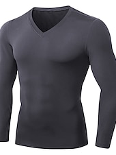Недорогие Футболки и майки для бега-Муж. Компрессионная футболка Футболка для бега Длинный рукав Футболка Футболка Атлетический Одежда для спорта и отдыха Осень V-образный вырез Однотонный Спандекс Флис