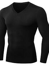 Недорогие Футболки и майки для бега-Муж. Компрессионная футболка Футболка для бега Длинный рукав Футболка Футболка Атлетический Одежда для спорта и отдыха Осень V-образный вырез Однотонный Спандекс Флис