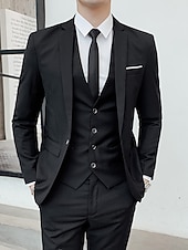cheap Formal Suits-Black White Burgundy Men&#039;s Wedding Party/Evening Suits Solid Colored 3 Piece Formal Standard Fit Single Breasted One-button